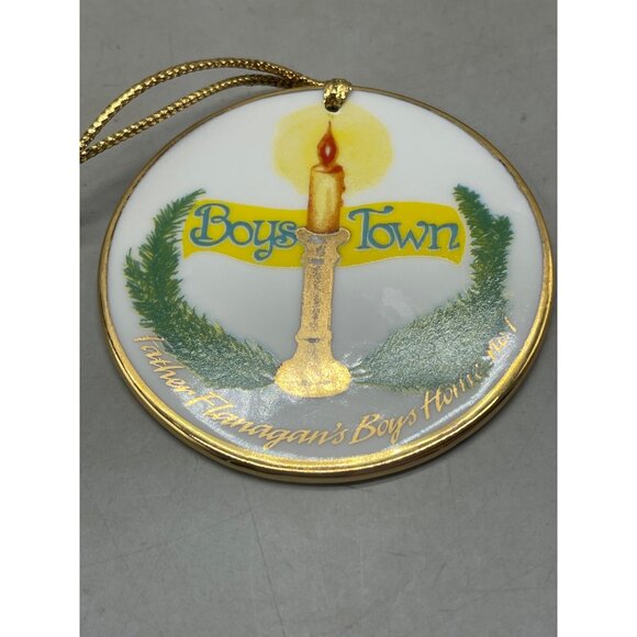 boys town Christmas tree ornament circle glass candle father Flanagan's READ - Picture 5 of 8